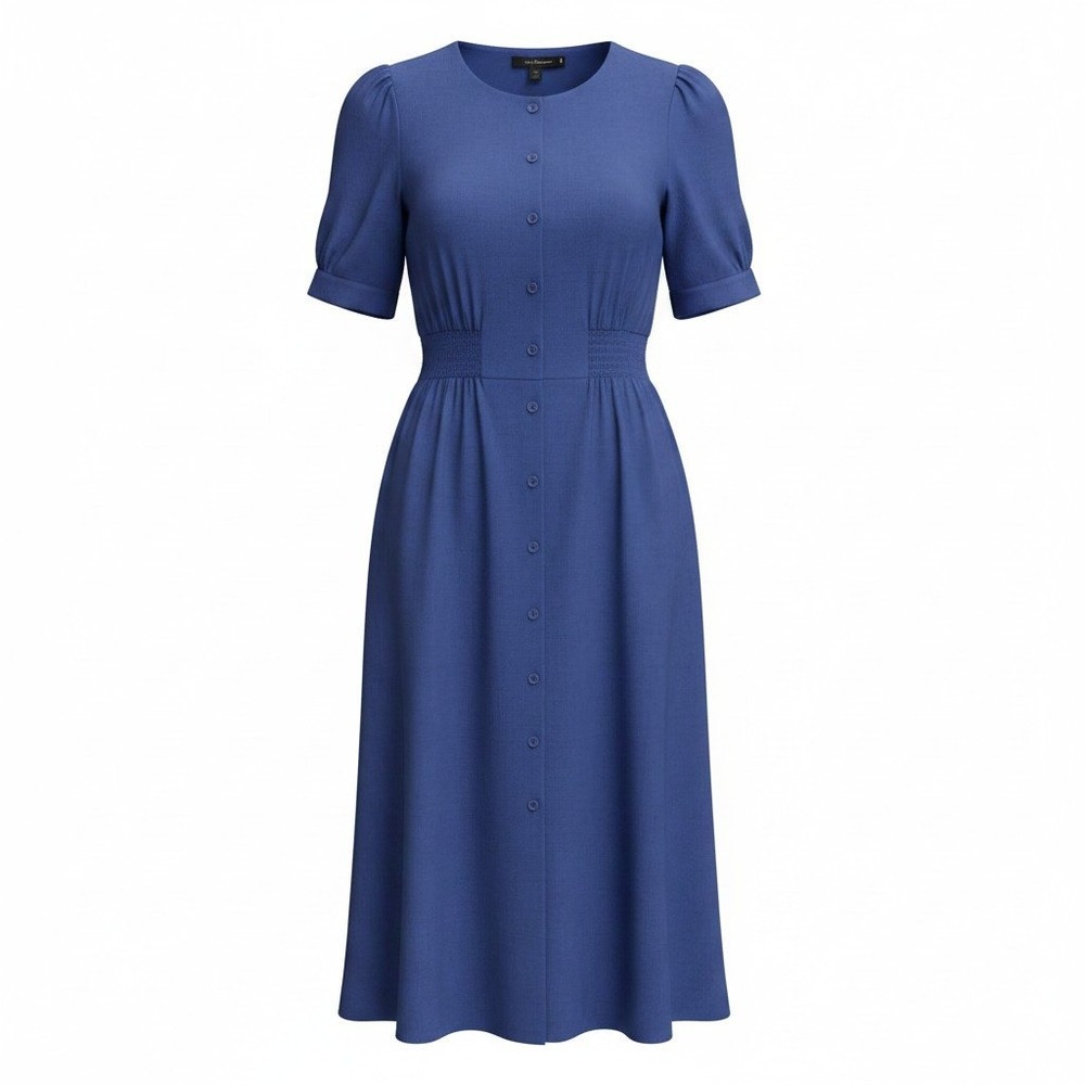 Sweet Salt Womens Blue Tencel Linen Waist Button Front Midi Cottage Dress Small